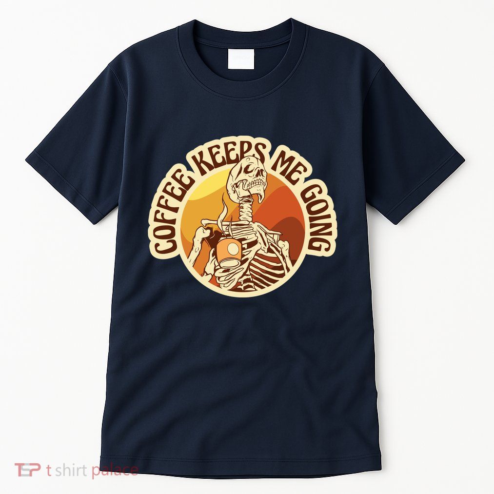 Coffee Keeps Me Going Skeleton Retro Sunset Tall T-Shirt