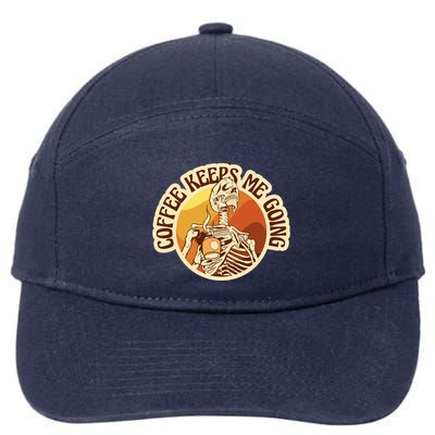 Coffee Keeps Me Going Skeleton Retro Sunset 7-Panel Snapback Hat