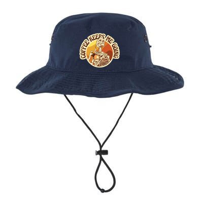 Coffee Keeps Me Going Skeleton Retro Sunset Bucket Hat