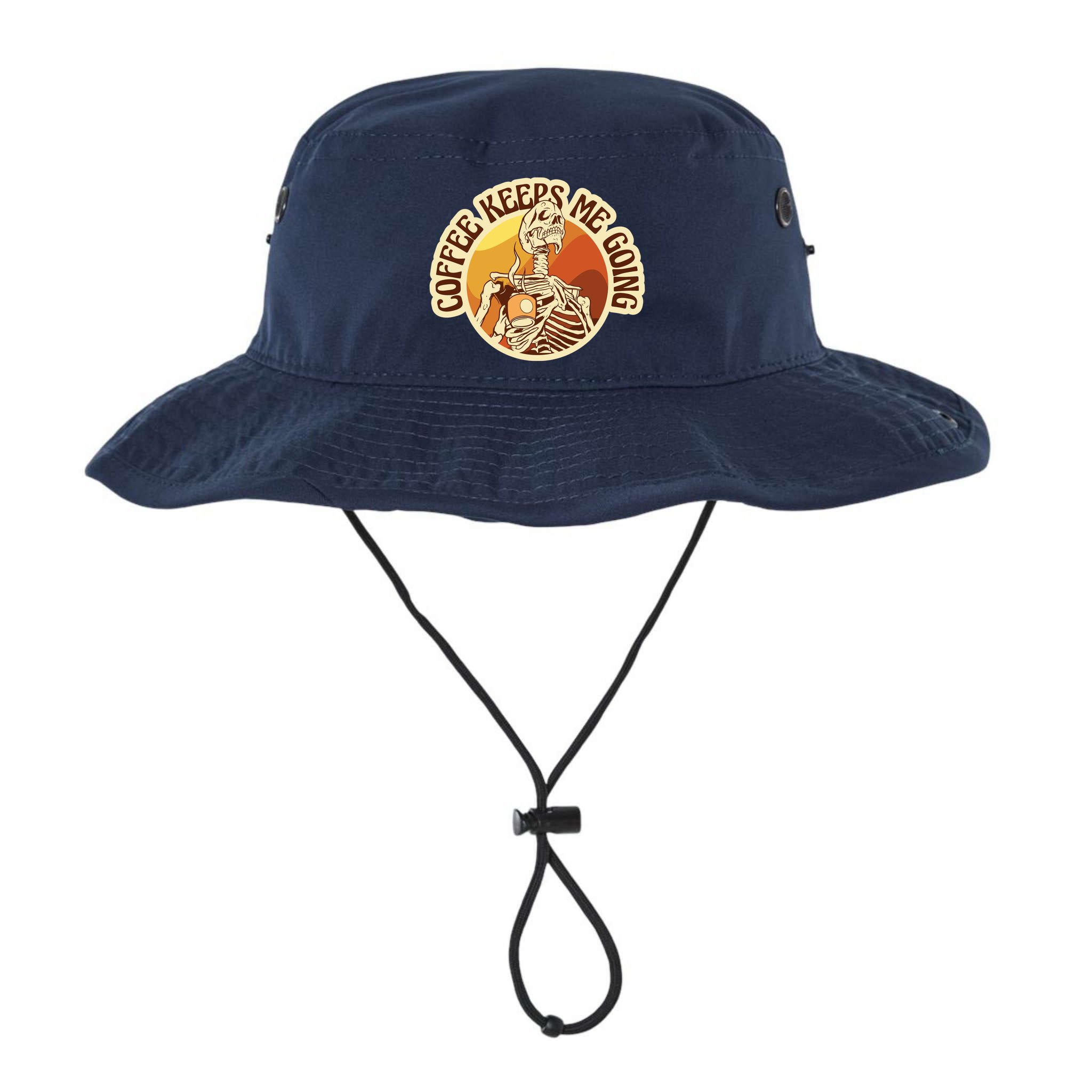 Coffee Keeps Me Going Skeleton Retro Sunset Bucket Hat