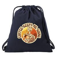 Coffee Keeps Me Going Skeleton Retro Sunset Drawstring Bag