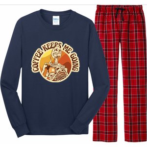 Coffee Keeps Me Going Skeleton Retro Sunset Long Sleeve Pajama Set