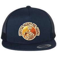Coffee Keeps Me Going Skeleton Retro Sunset Flatbill Hat