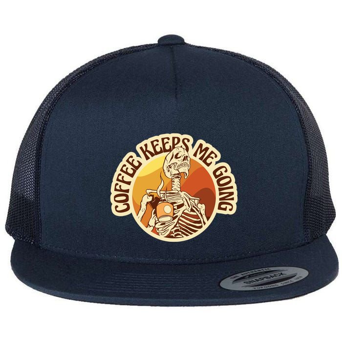 Coffee Keeps Me Going Skeleton Retro Sunset Flatbill Hat