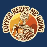 Coffee Keeps Me Going Skeleton Retro Sunset Flatbill Hat