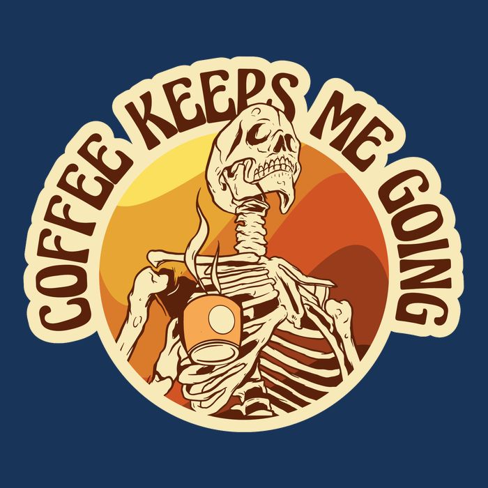 Coffee Keeps Me Going Skeleton Retro Sunset Flatbill Hat