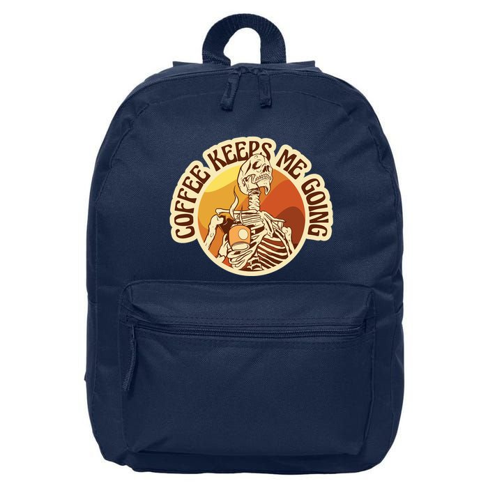 Coffee Keeps Me Going Skeleton Retro Sunset 16 in Basic Backpack
