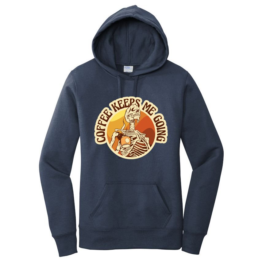 Coffee Keeps Me Going Skeleton Retro Sunset Women's Pullover Hoodie
