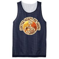 Coffee Keeps Me Going Skeleton Retro Sunset Mesh Reversible Basketball Jersey Tank