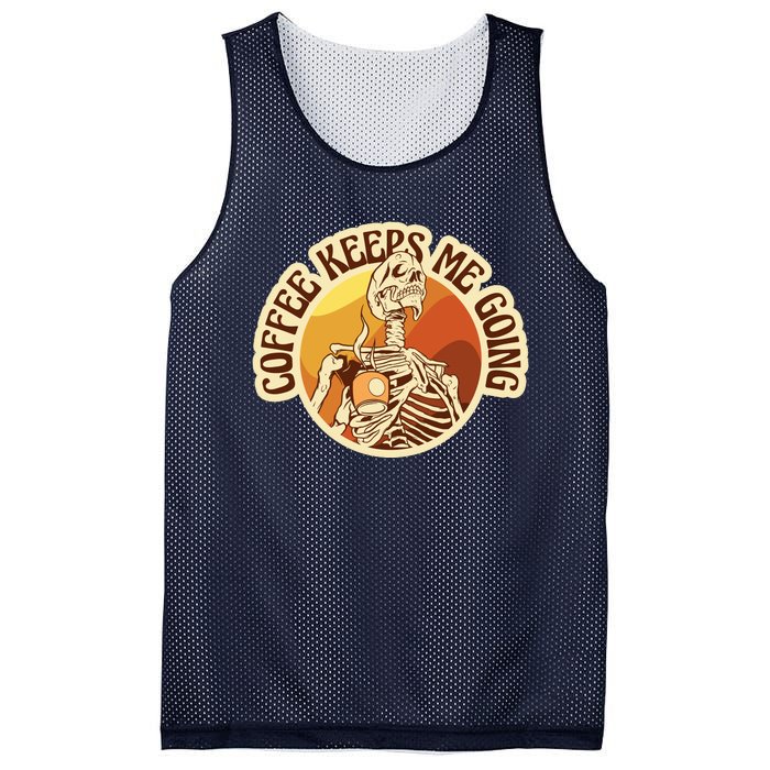 Coffee Keeps Me Going Skeleton Retro Sunset Mesh Reversible Basketball Jersey Tank