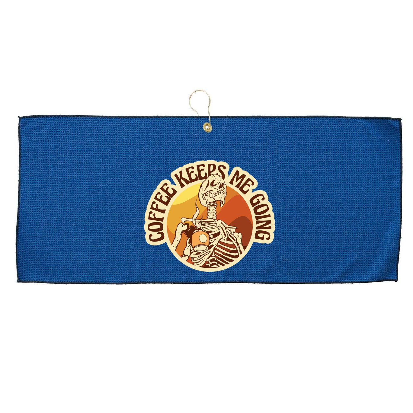 Coffee Keeps Me Going Skeleton Retro Sunset Large Microfiber Waffle Golf Towel