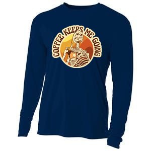 Coffee Keeps Me Going Skeleton Retro Sunset Cooling Performance Long Sleeve Crew