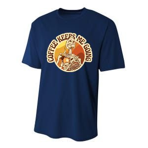 Coffee Keeps Me Going Skeleton Retro Sunset Performance Sprint T-Shirt