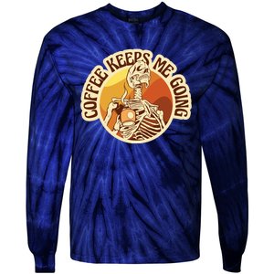 Coffee Keeps Me Going Skeleton Retro Sunset Tie-Dye Long Sleeve Shirt