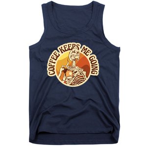 Coffee Keeps Me Going Skeleton Retro Sunset Tank Top