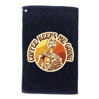 Coffee Keeps Me Going Skeleton Retro Sunset Golf Towel