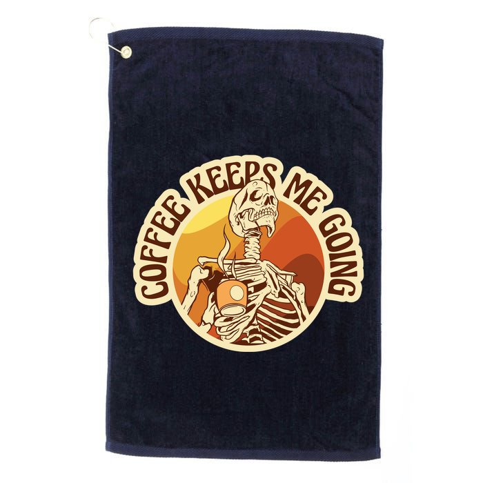 Coffee Keeps Me Going Skeleton Retro Sunset Golf Towel