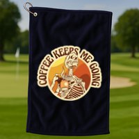 Coffee Keeps Me Going Skeleton Retro Sunset Golf Towel