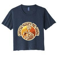 Coffee Keeps Me Going Skeleton Retro Sunset Women's Crop Top Tee