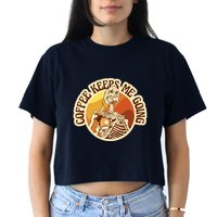 Coffee Keeps Me Going Skeleton Retro Sunset Women's Crop Top Tee