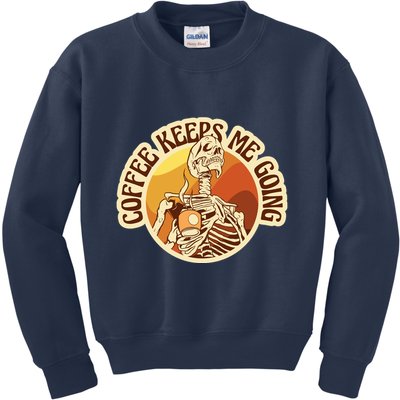 Coffee Keeps Me Going Skeleton Retro Sunset Kids Sweatshirt