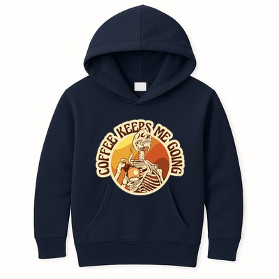 Coffee Keeps Me Going Skeleton Retro Sunset Kids Hoodie