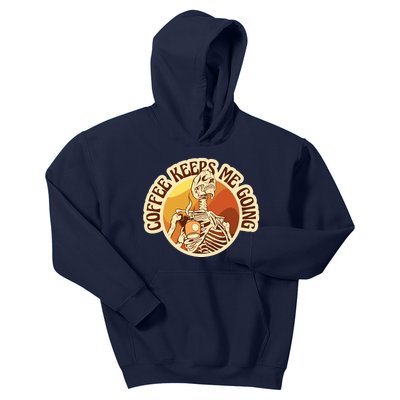 Coffee Keeps Me Going Skeleton Retro Sunset Kids Hoodie