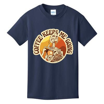 Coffee Keeps Me Going Skeleton Retro Sunset Kids T-Shirt
