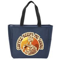 Coffee Keeps Me Going Skeleton Retro Sunset Zip Tote Bag