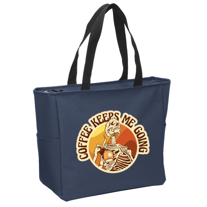 Coffee Keeps Me Going Skeleton Retro Sunset Zip Tote Bag