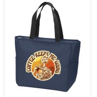 Coffee Keeps Me Going Skeleton Retro Sunset Zip Tote Bag