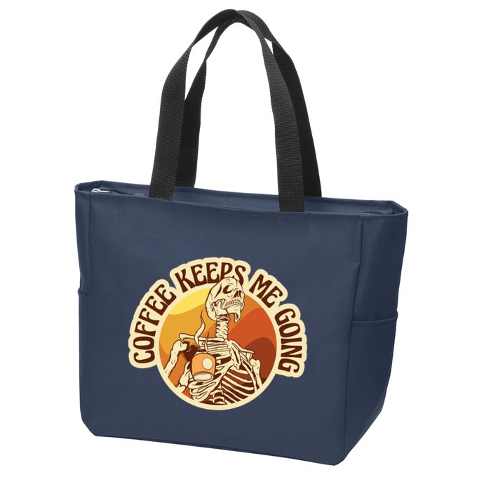 Coffee Keeps Me Going Skeleton Retro Sunset Zip Tote Bag