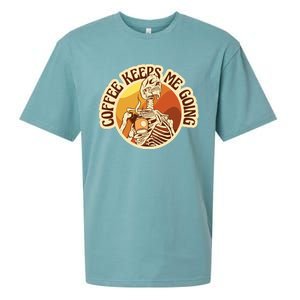 Coffee Keeps Me Going Skeleton Retro Sunset Sueded Cloud Jersey T-Shirt