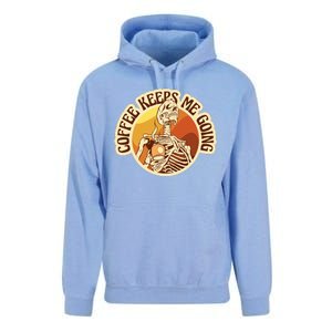 Coffee Keeps Me Going Skeleton Retro Sunset Unisex Surf Hoodie