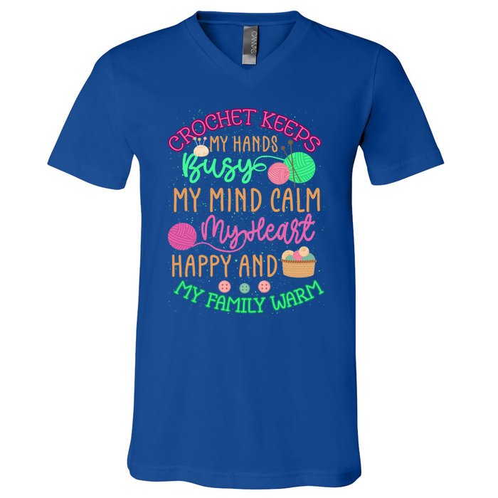 Crochet Keeps My Hands Busy Crochet Lover Funny Crocheting Great Gift V-Neck T-Shirt