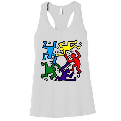 Colorful Keith Music Dancing Fans Women's Racerback Tank