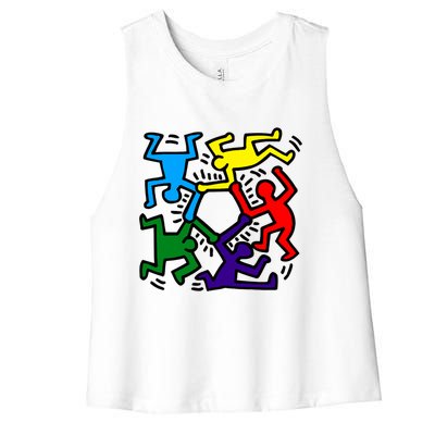 Colorful Keith Music Dancing Fans Women's Racerback Cropped Tank