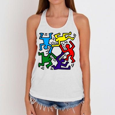 Colorful Keith Music Dancing Fans Women's Knotted Racerback Tank