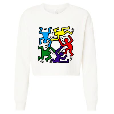 Colorful Keith Music Dancing Fans Cropped Pullover Crew