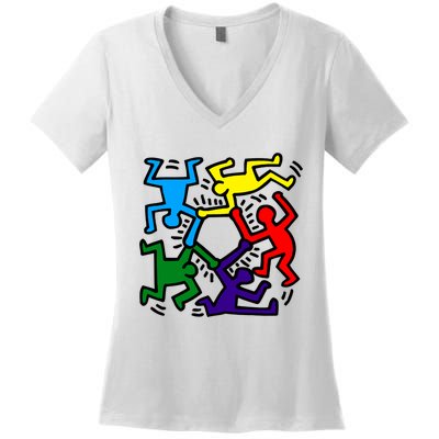 Colorful Keith Music Dancing Fans Women's V-Neck T-Shirt