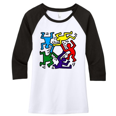 Colorful Keith Music Dancing Fans Women's Tri-Blend 3/4-Sleeve Raglan Shirt