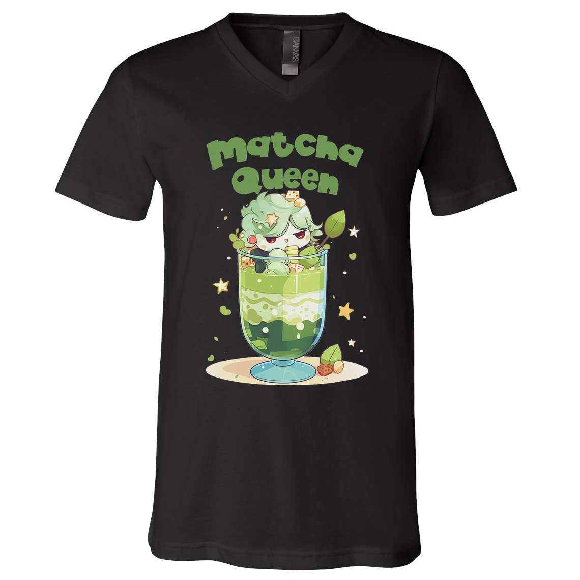 Cute Kawaii Matcha Latte Parfait Green Tea Ice Cream V-Neck T-Shirt
