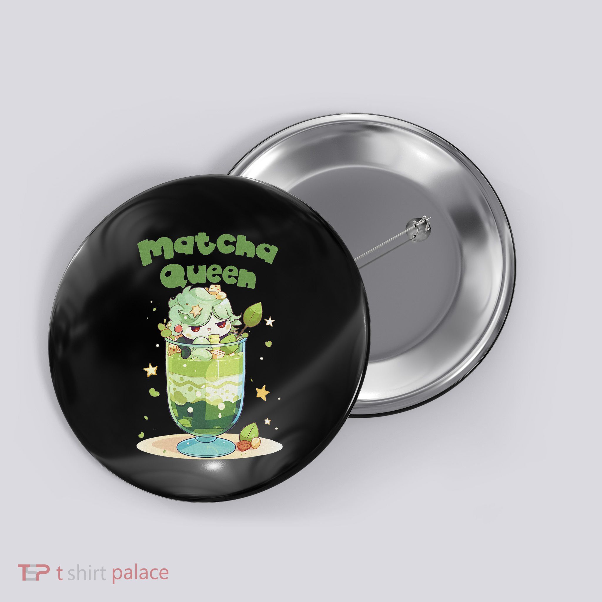 Cute Kawaii Matcha Latte Parfait Green Tea Ice Cream Button