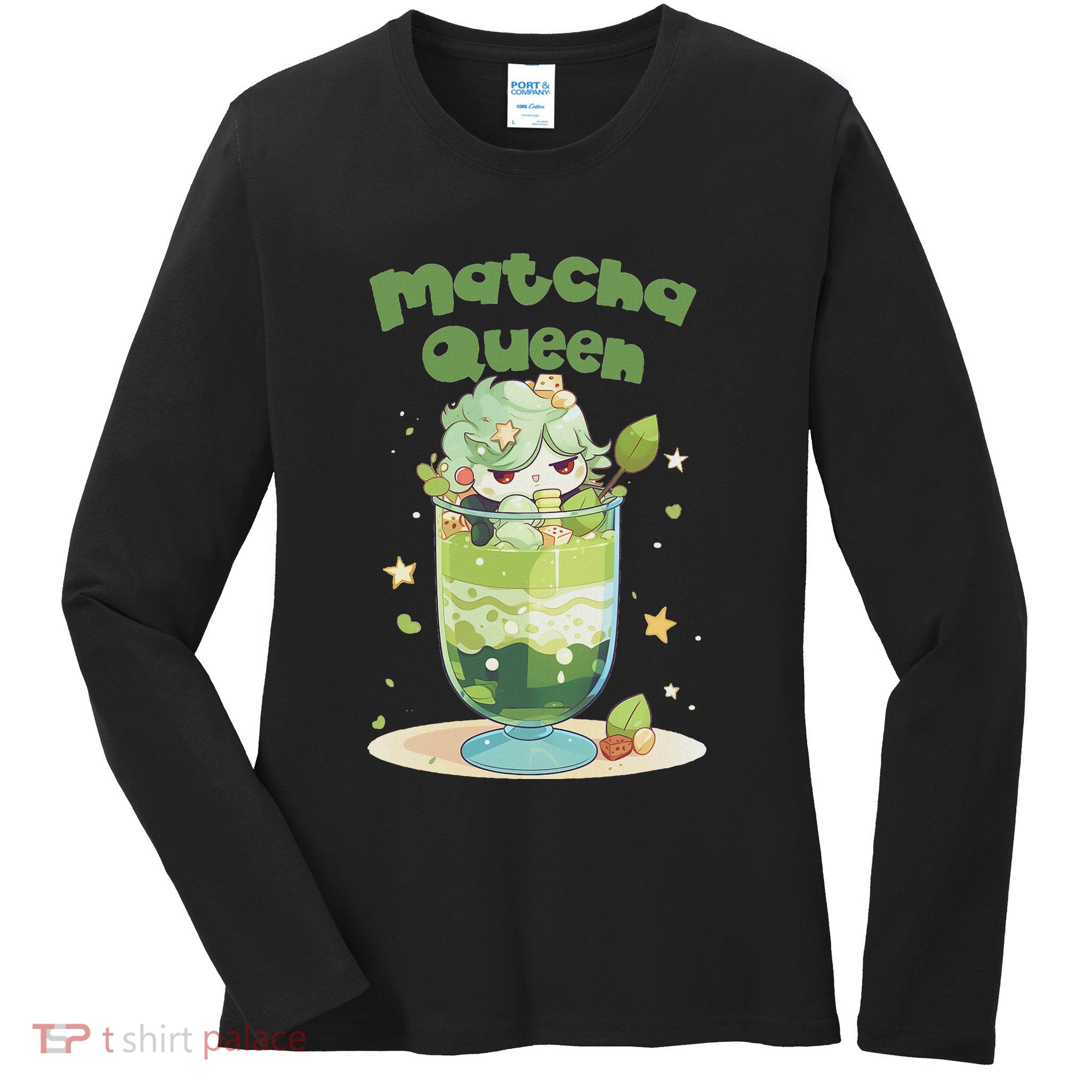 Cute Kawaii Matcha Latte Parfait Green Tea Ice Cream Ladies Long Sleeve Shirt