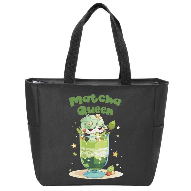 Cute Kawaii Matcha Latte Parfait Green Tea Ice Cream Zip Tote Bag