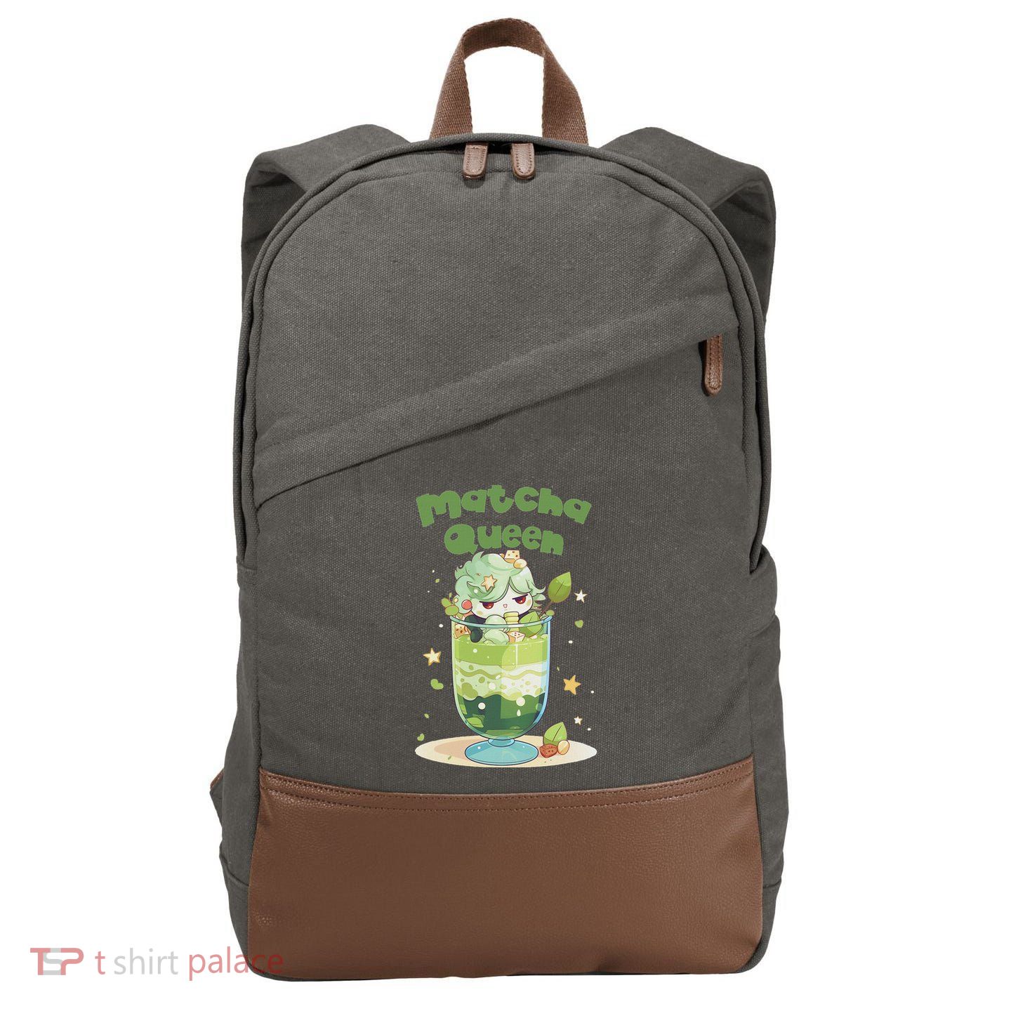 Cute Kawaii Matcha Latte Parfait Green Tea Ice Cream Cotton Canvas Backpack