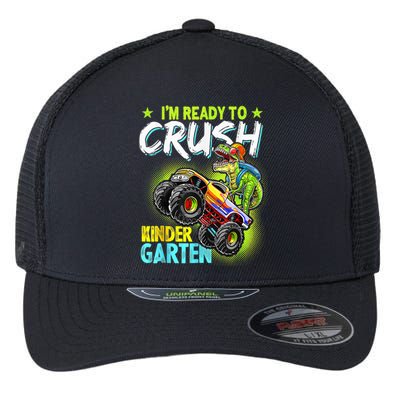 Crush Kindergarten Monster Truck T Rex Dino Back To School Flexfit Unipanel Trucker Cap