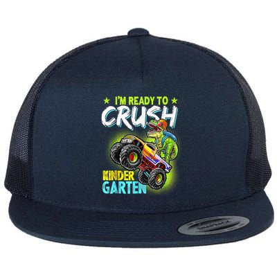 Crush Kindergarten Monster Truck T Rex Dino Back To School Flat Bill Trucker Hat