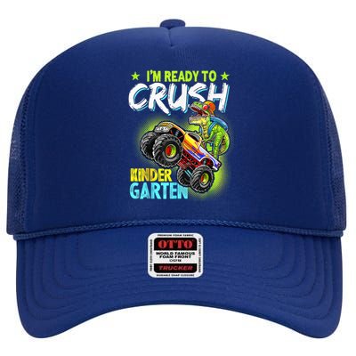 Crush Kindergarten Monster Truck T Rex Dino Back To School High Crown Mesh Back Trucker Hat