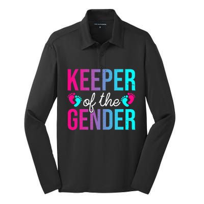 Cute Keeper of the Gender Baby Shower Gender Reveal Party Silk Touch Performance Long Sleeve Polo